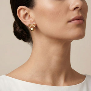 Golden Bow Heart Studs