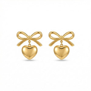 Golden Bow Heart Studs