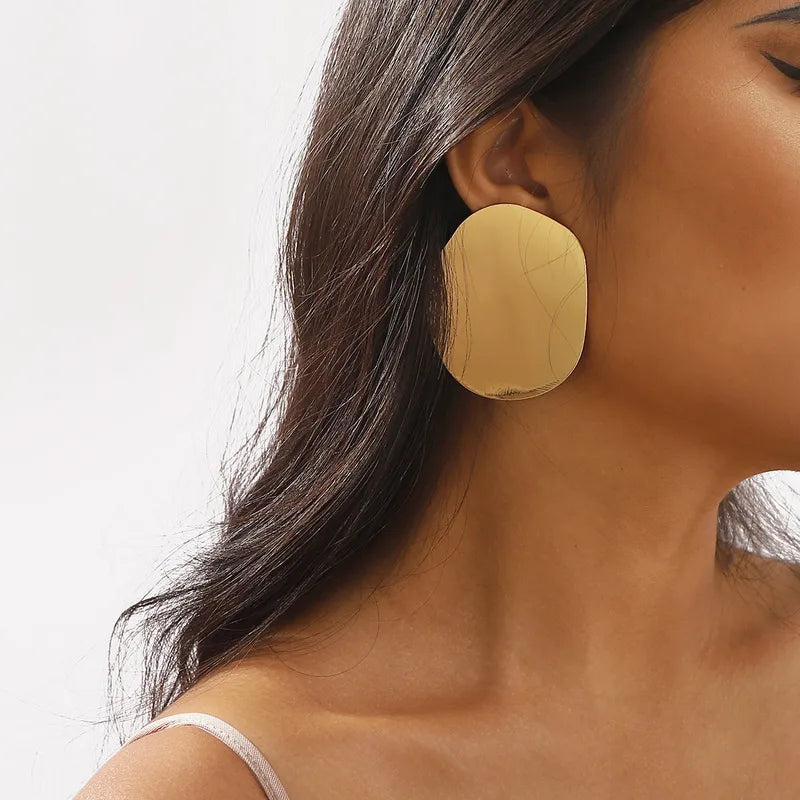 Golden Molten Disc Stud Earrings