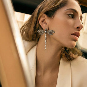 Midnight Dragonfly Drop Earrings