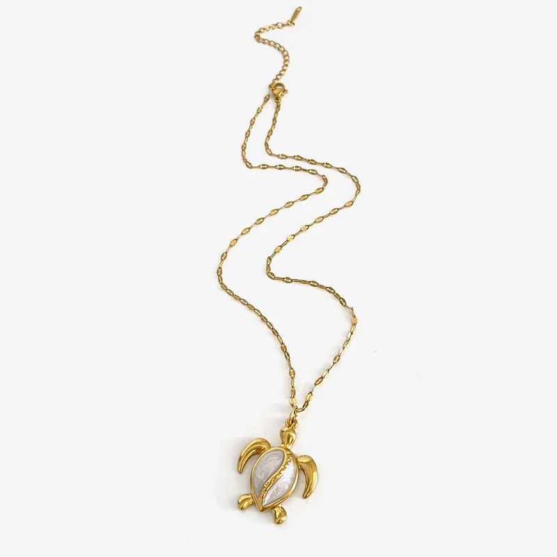 Mother Of Pearl Turtle Pendant Necklace