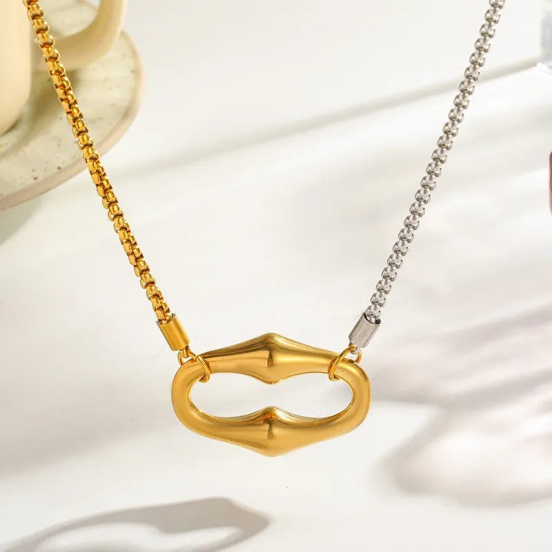 Oval Pendant Two-Tone Link Necklace