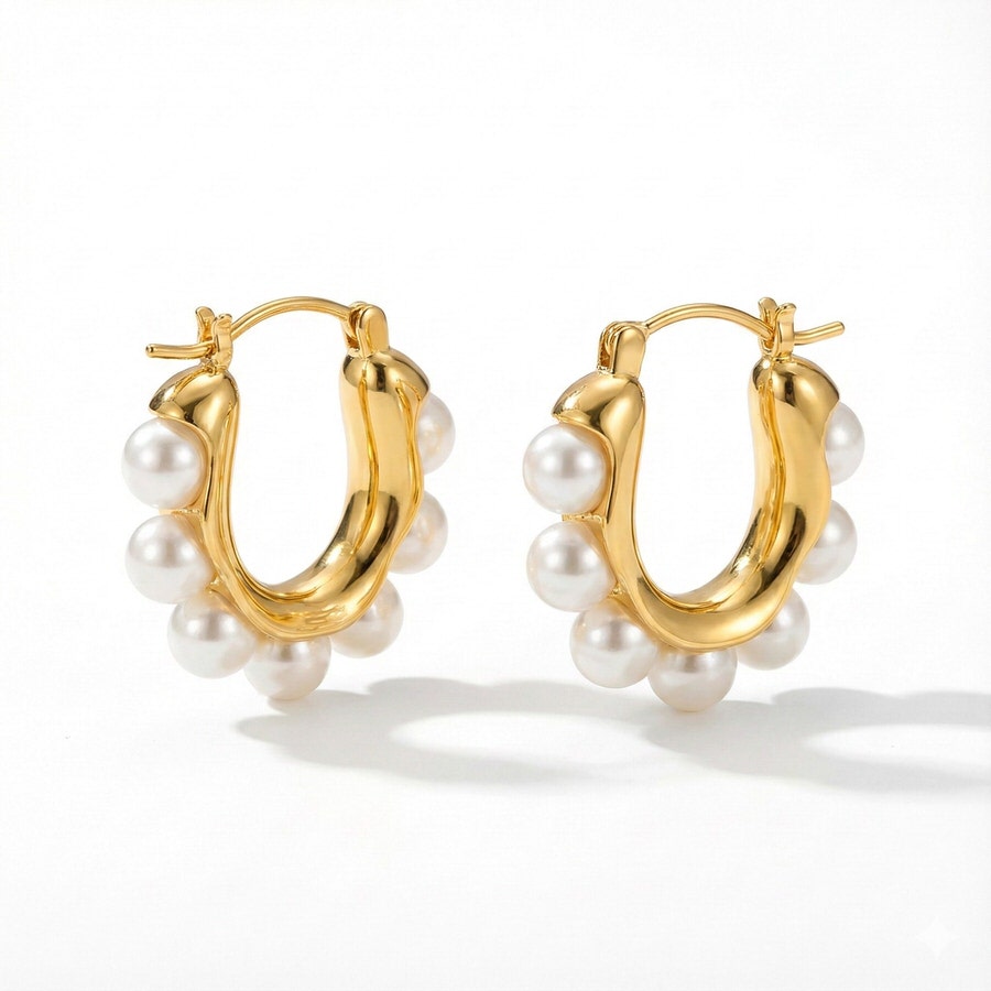 Pearl Crest Statement Hoops