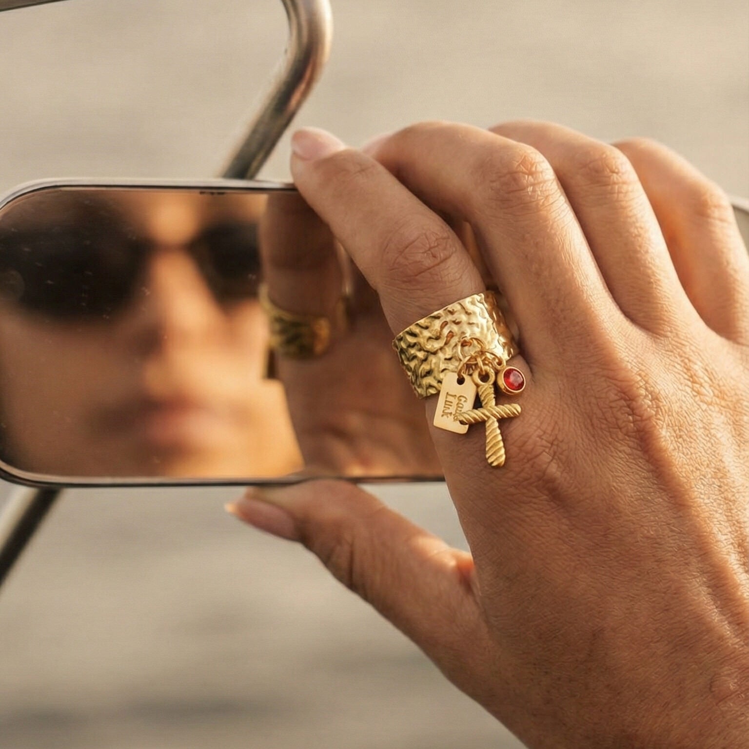 Textured Dangle Medallion Ring