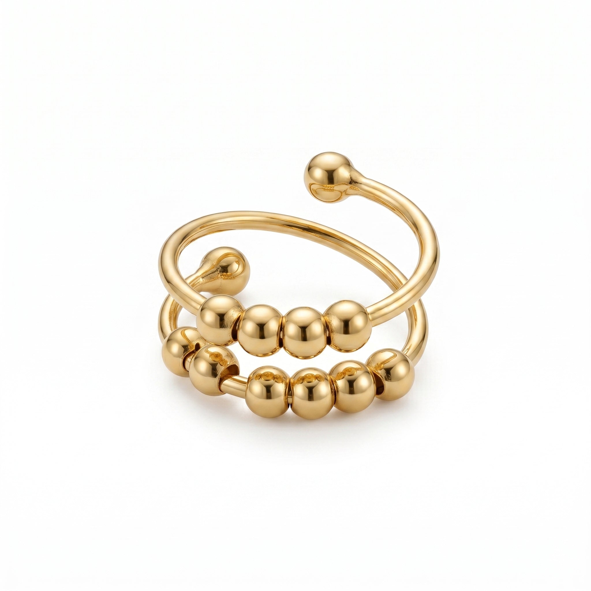 Golden Orbit Beaded Open Ring