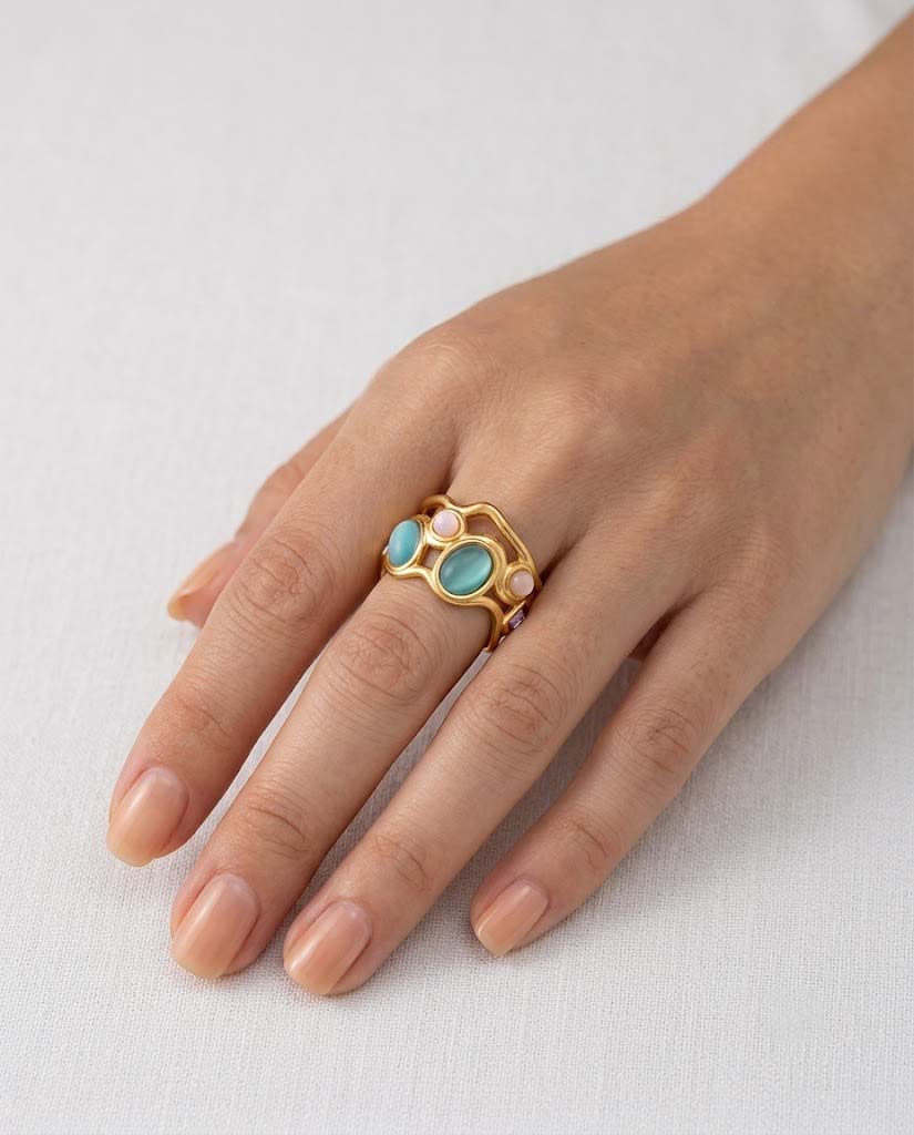 Mosaic Wave Mixed-Stone Statement Band