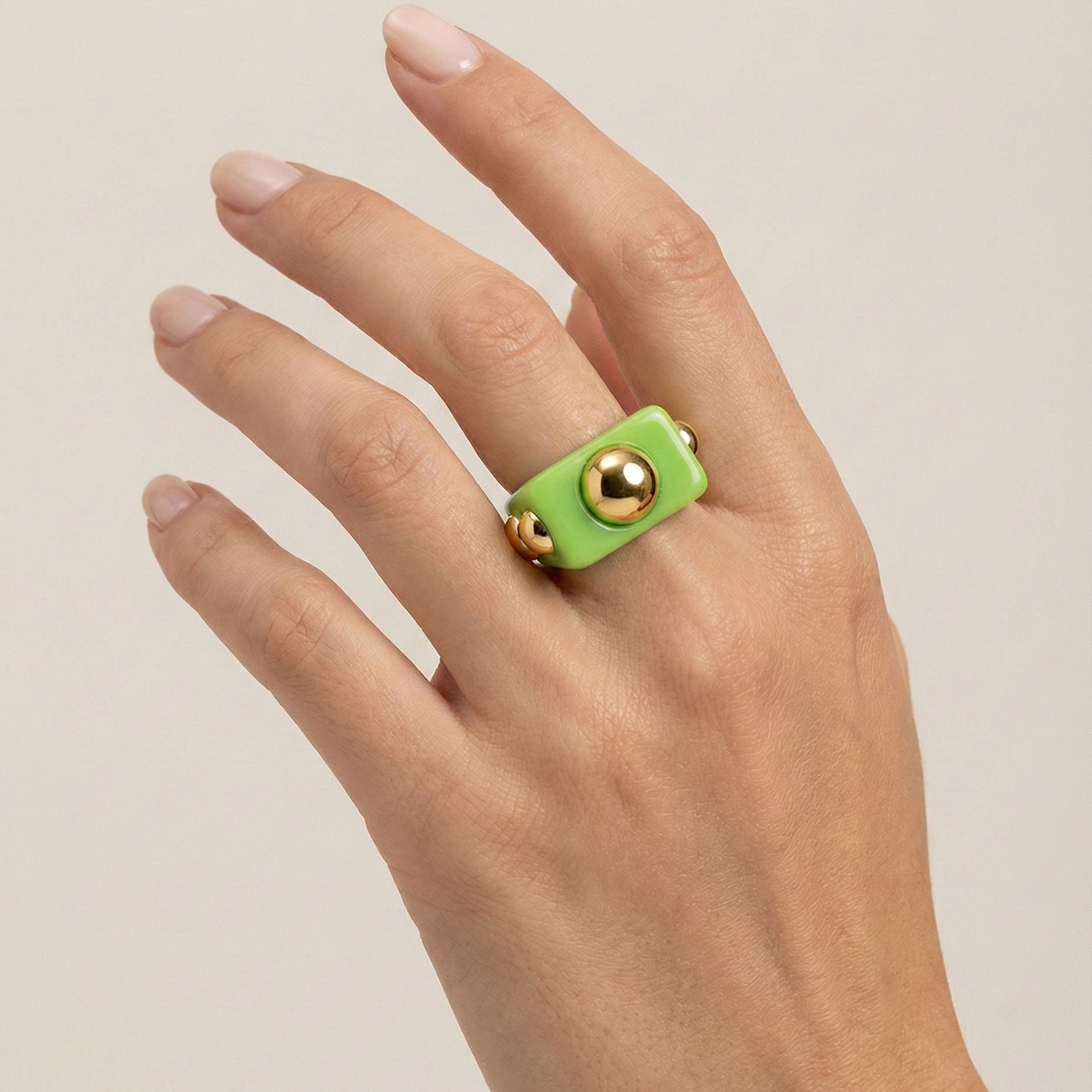 Lime Orbit Statement Ring