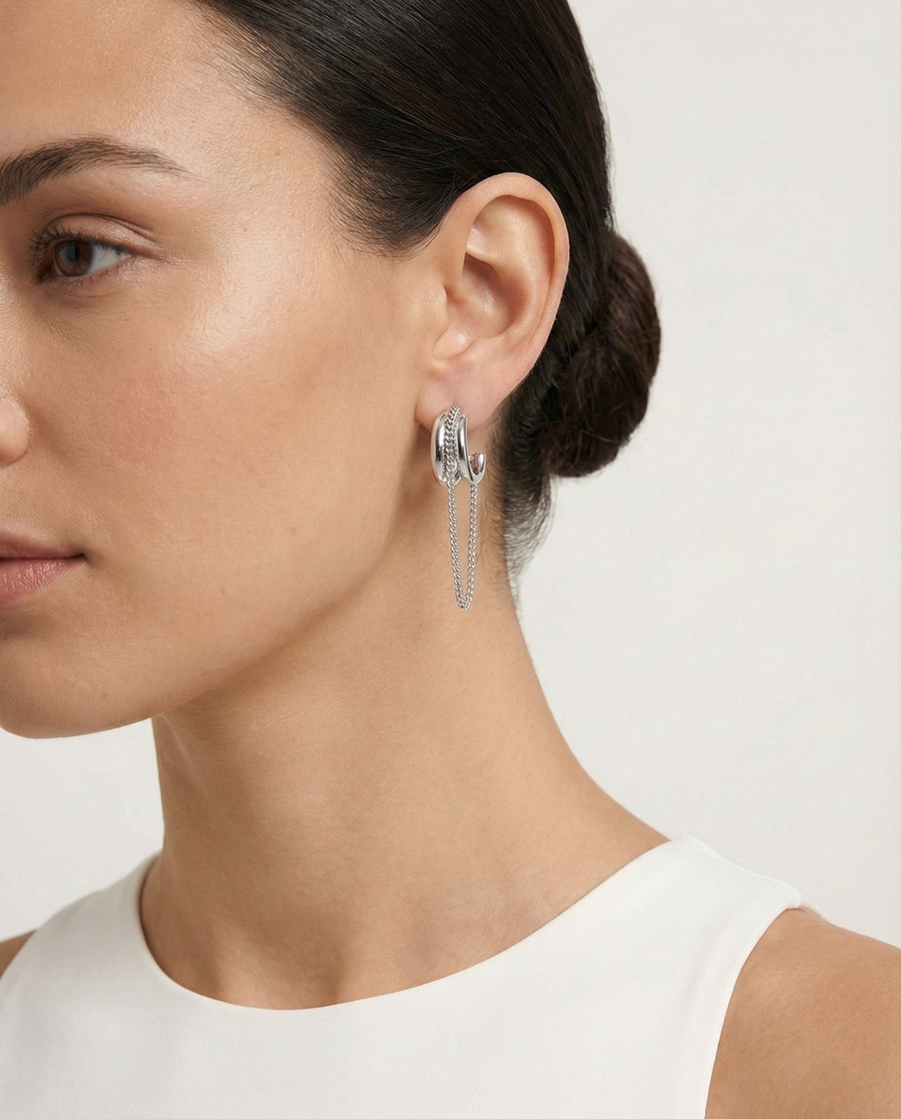 Silver Chain Hug Hoops