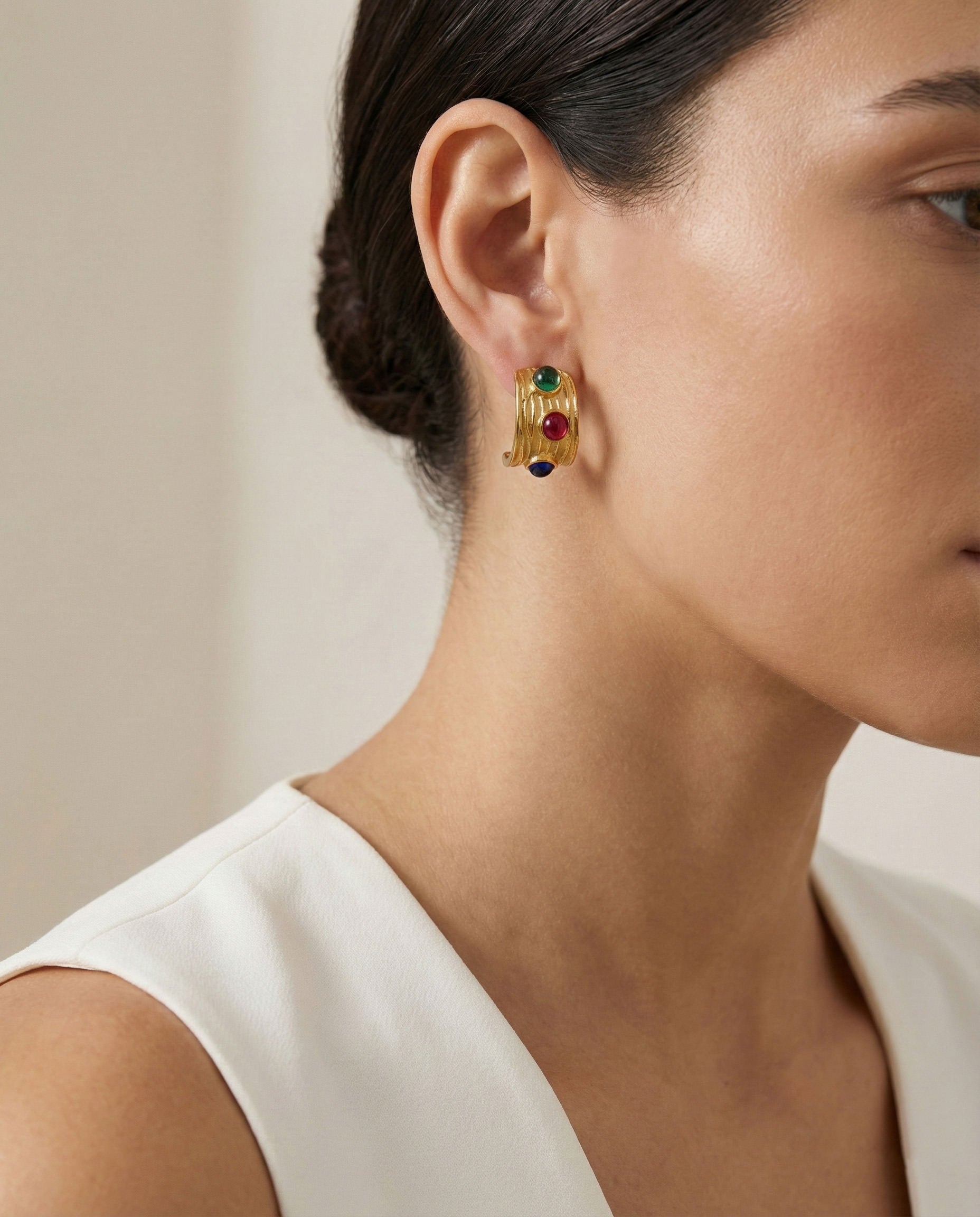 Gemstone Crown Hoops