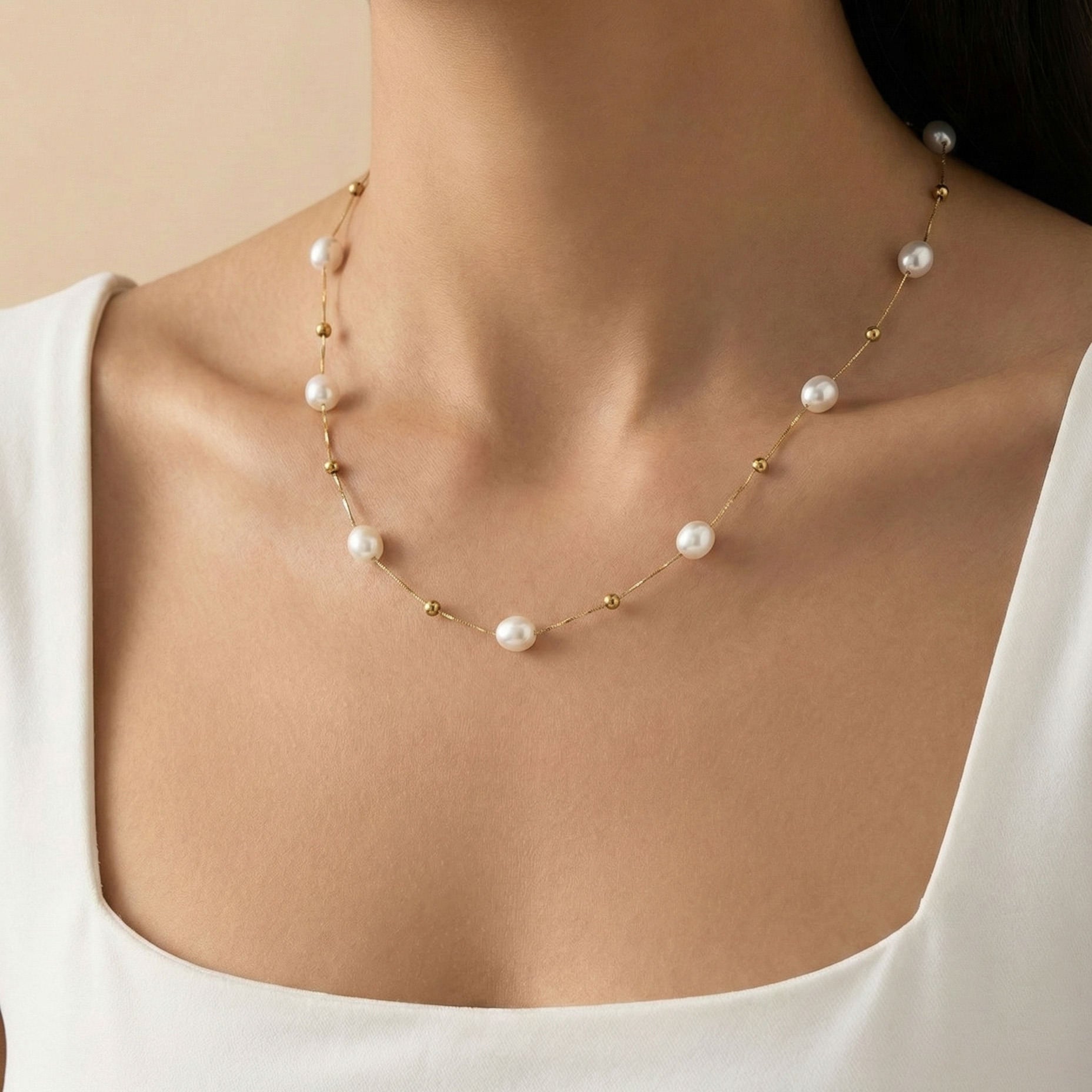 Celeste Pearl Station Necklace